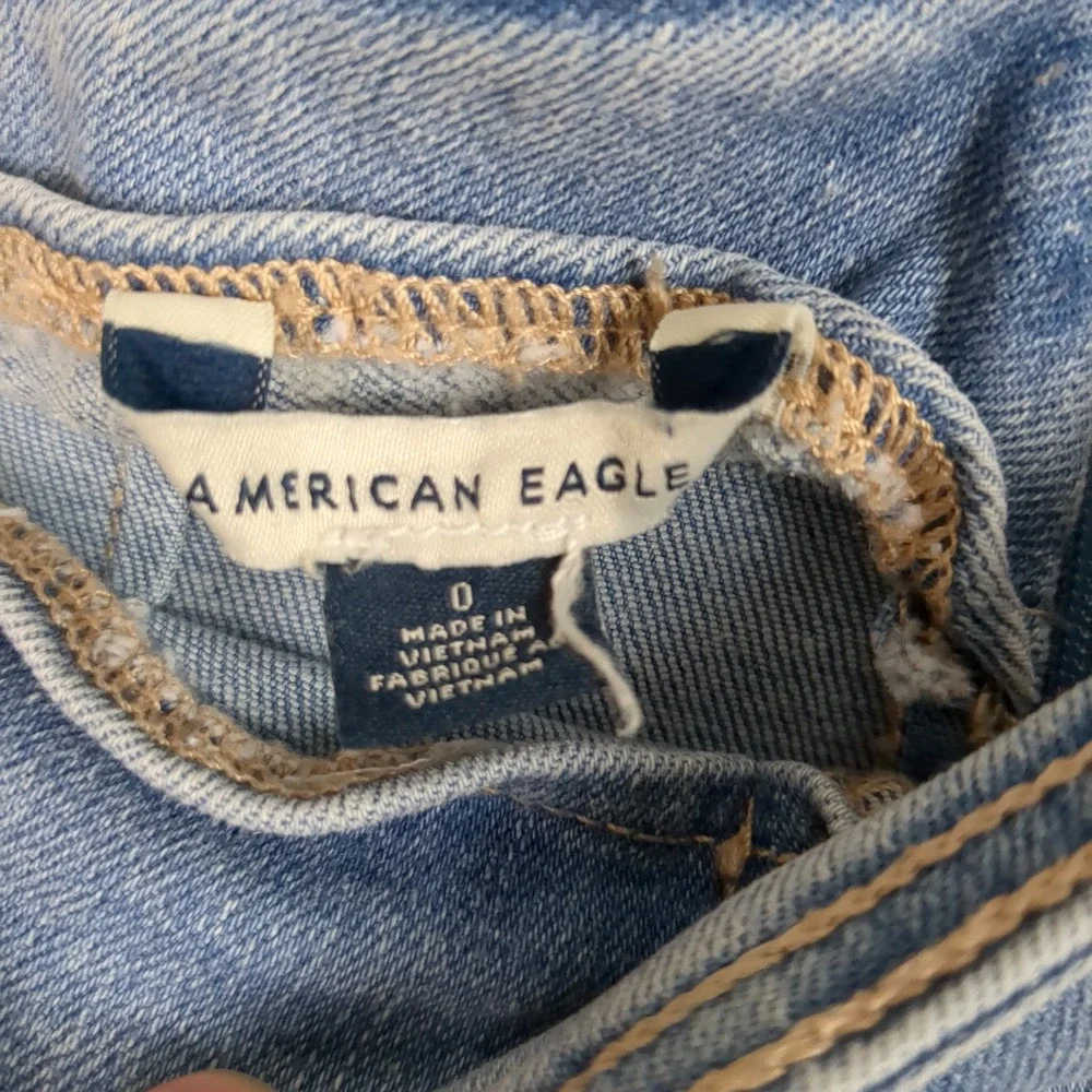American Eagle Light Wash Blue Denim High Waisted Midi‎ Pencil Skirt Size 0
